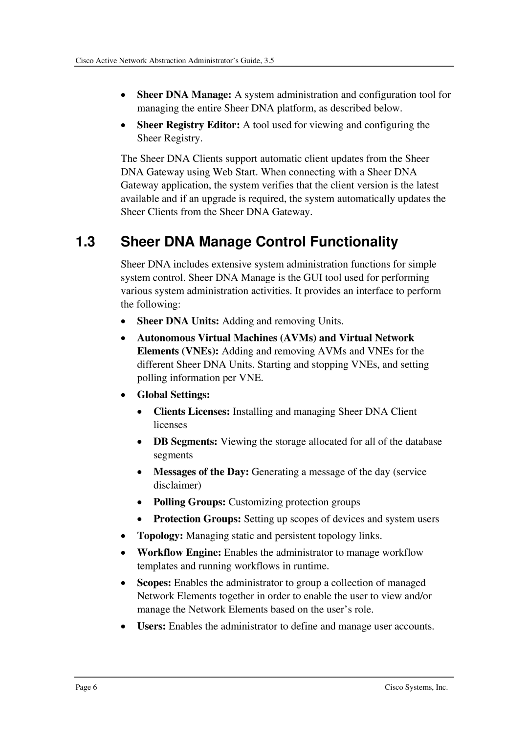 Cisco Systems 3.5 manual Sheer DNA Manage Control Functionality 