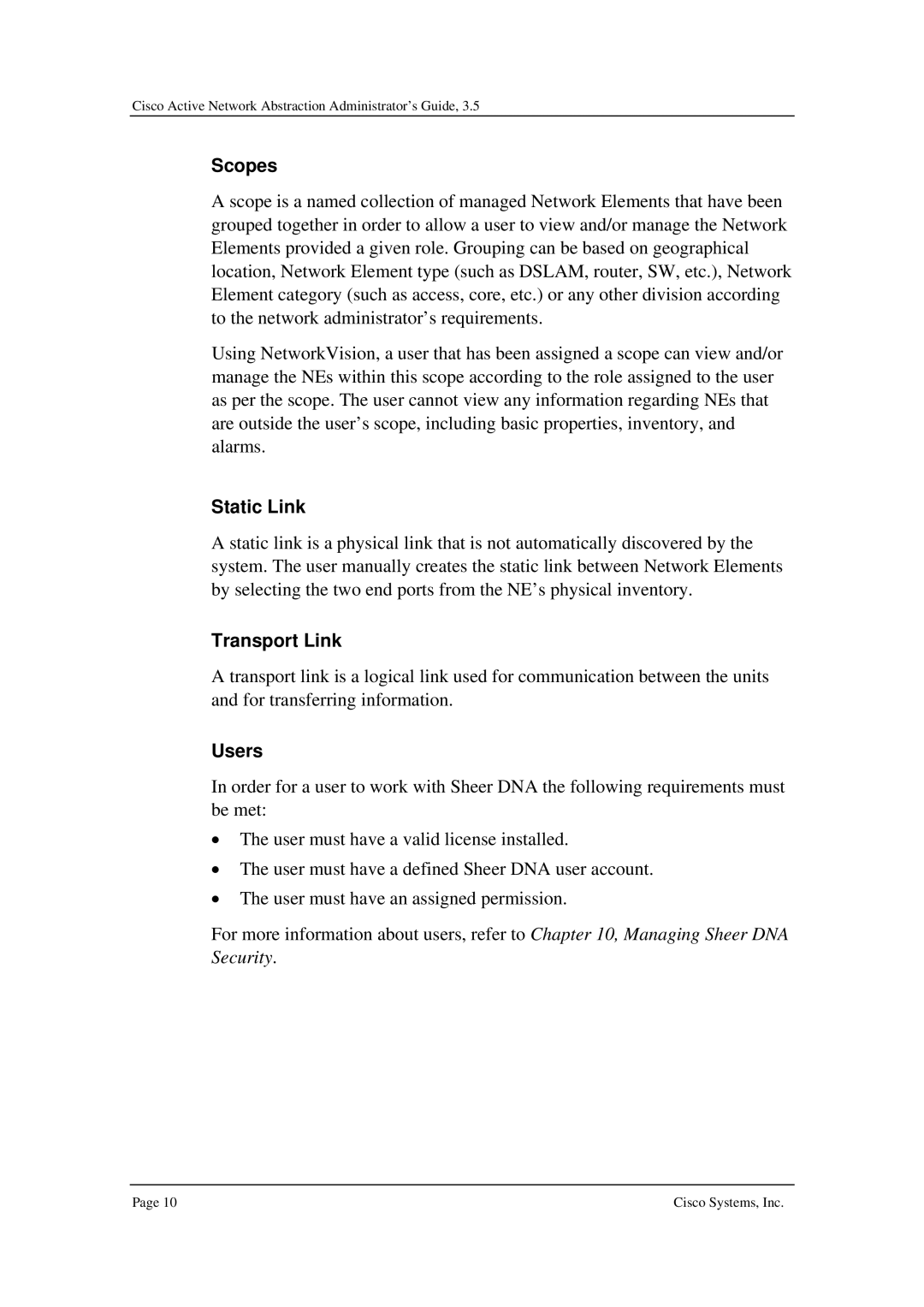 Cisco Systems 3.5 manual Scopes, Static Link Transport Link, Users 