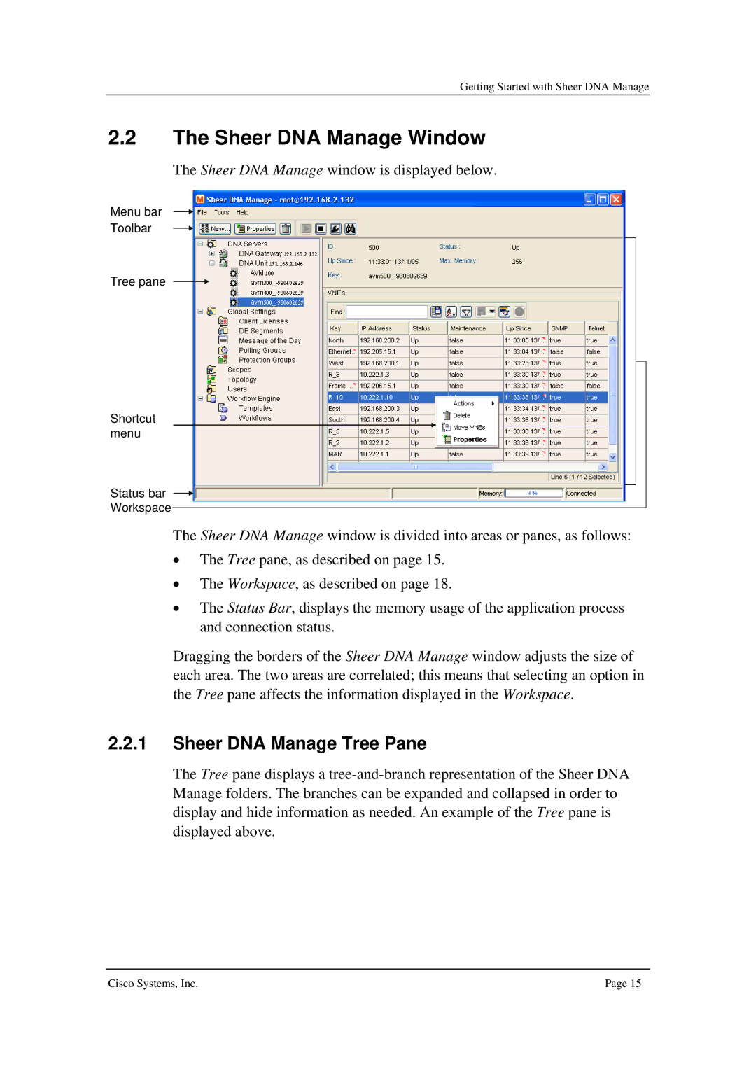 Cisco Systems 3.5 manual Sheer DNA Manage Window, Sheer DNA Manage Tree Pane 