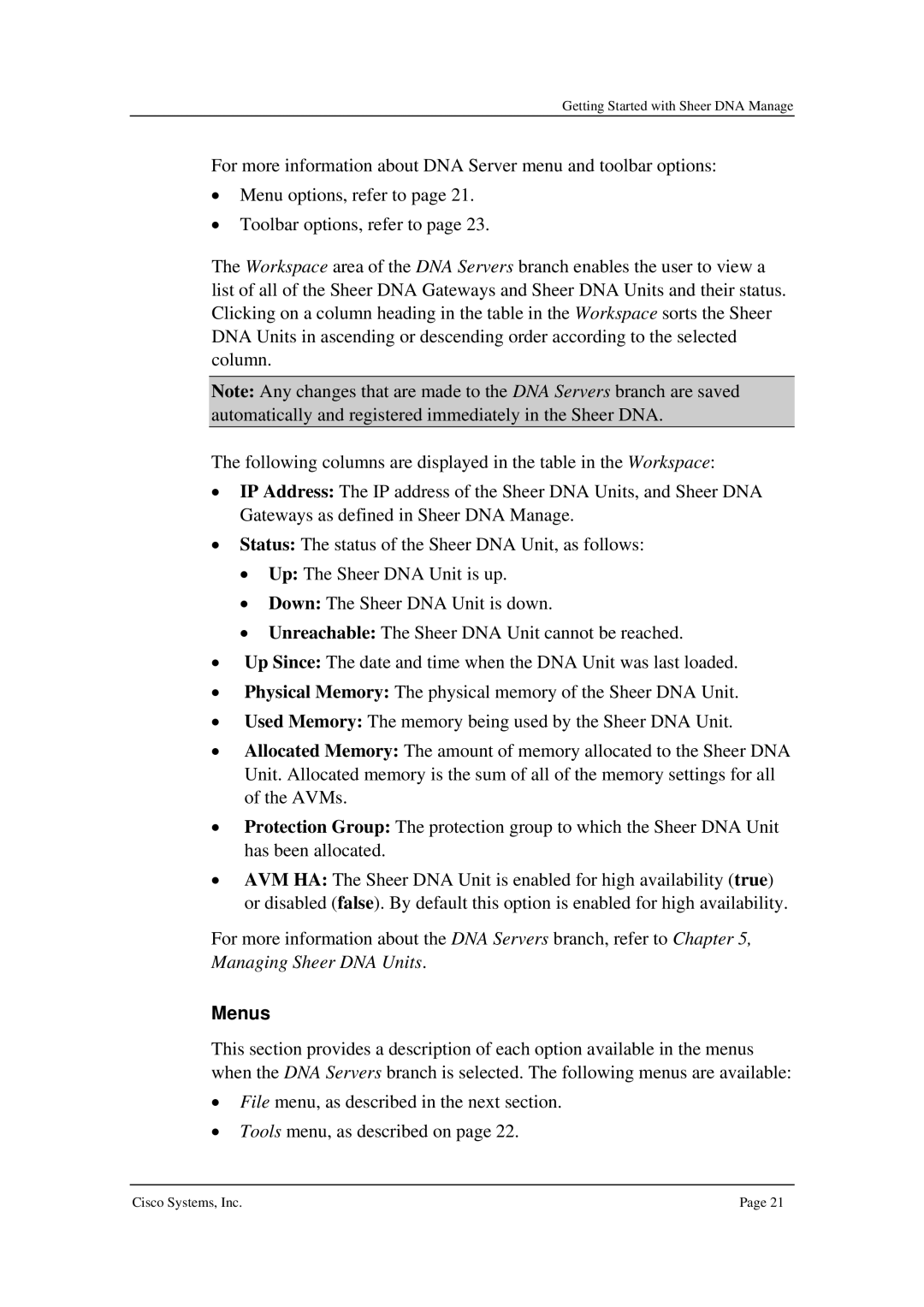 Cisco Systems 3.5 manual Menus 