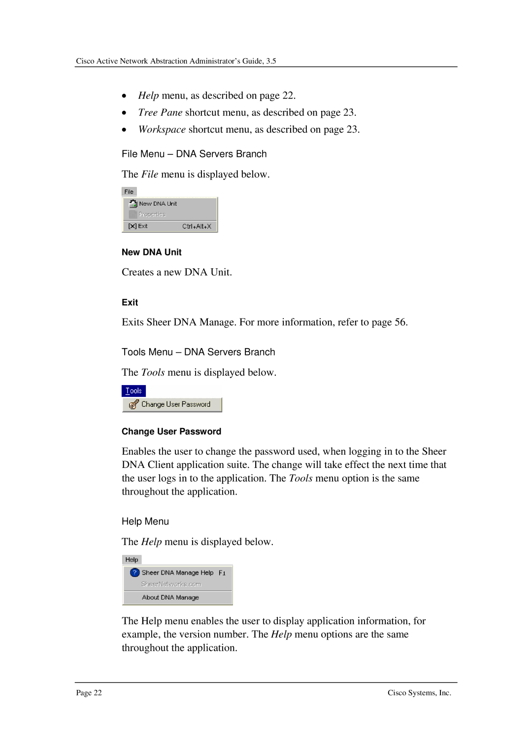 Cisco Systems 3.5 manual File menu is displayed below 