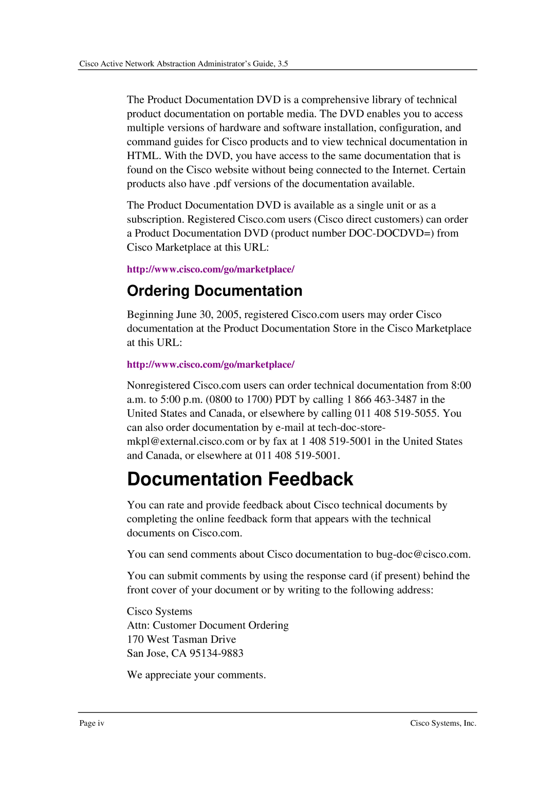 Cisco Systems 3.5 manual Documentation Feedback, Ordering Documentation 