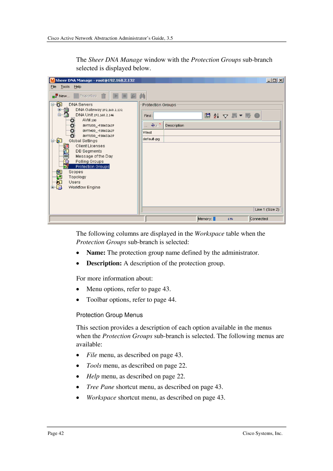 Cisco Systems 3.5 manual Protection Group Menus 