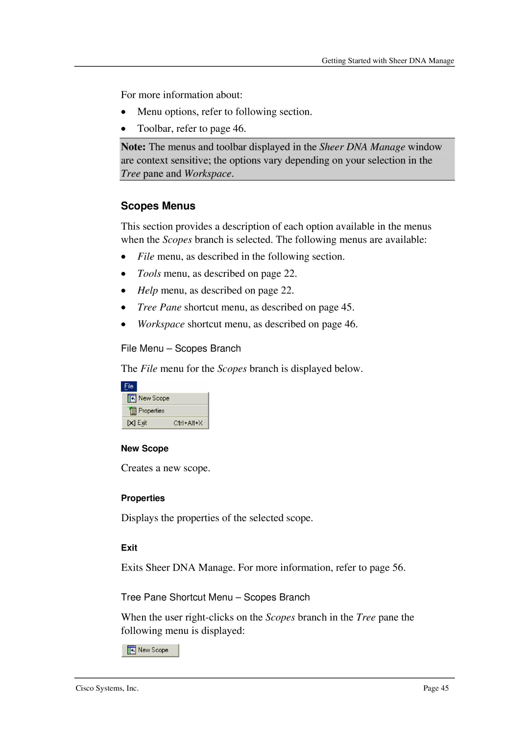 Cisco Systems 3.5 manual Scopes Menus 