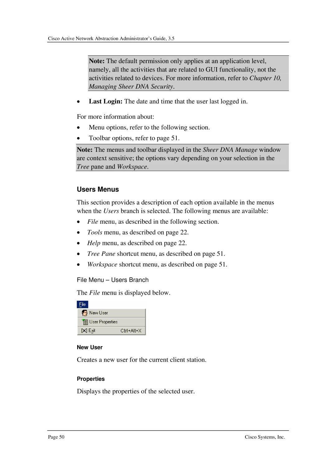 Cisco Systems 3.5 manual Users Menus 