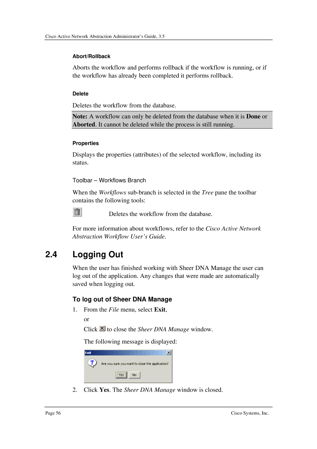 Cisco Systems 3.5 manual Logging Out, To log out of Sheer DNA Manage 