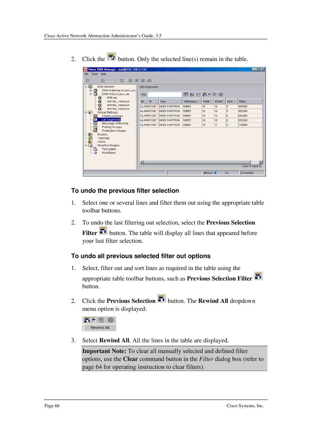 Cisco Systems 3.5 manual To undo the previous filter selection, To undo all previous selected filter out options 