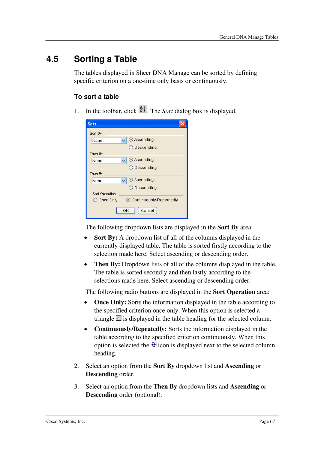 Cisco Systems 3.5 manual Sorting a Table, To sort a table 