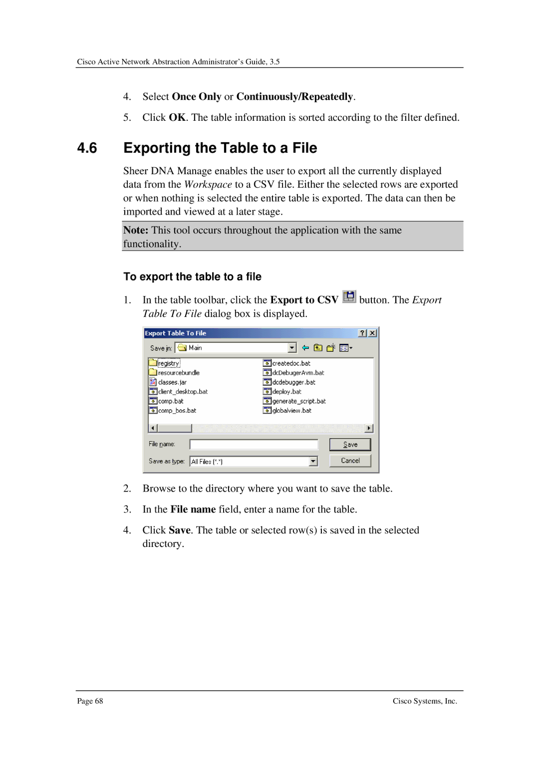 Cisco Systems 3.5 manual Exporting the Table to a File, To export the table to a file 