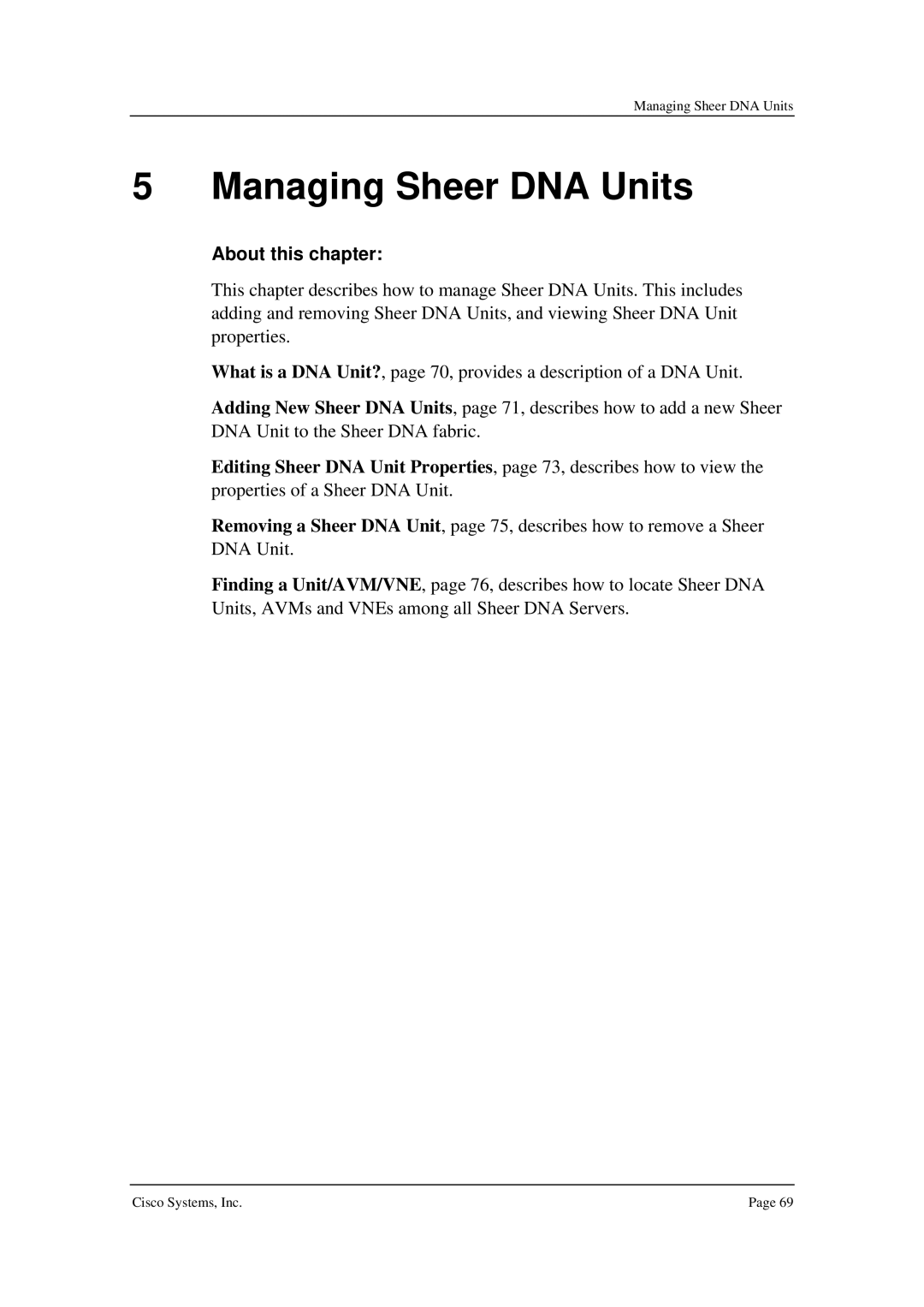 Cisco Systems 3.5 manual Managing Sheer DNA Units, About this chapter 