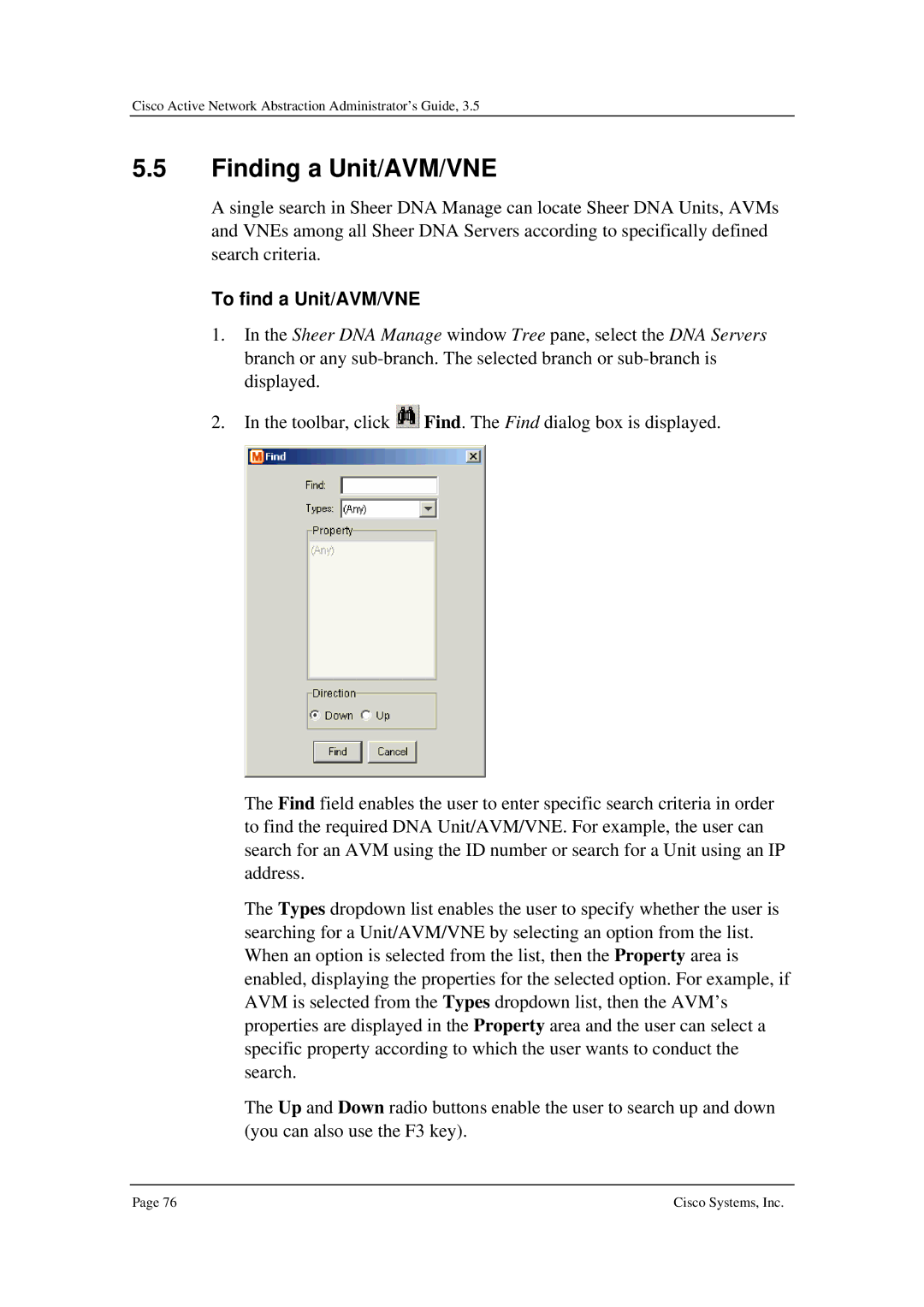 Cisco Systems 3.5 manual Finding a Unit/AVM/VNE, To find a Unit/AVM/VNE 