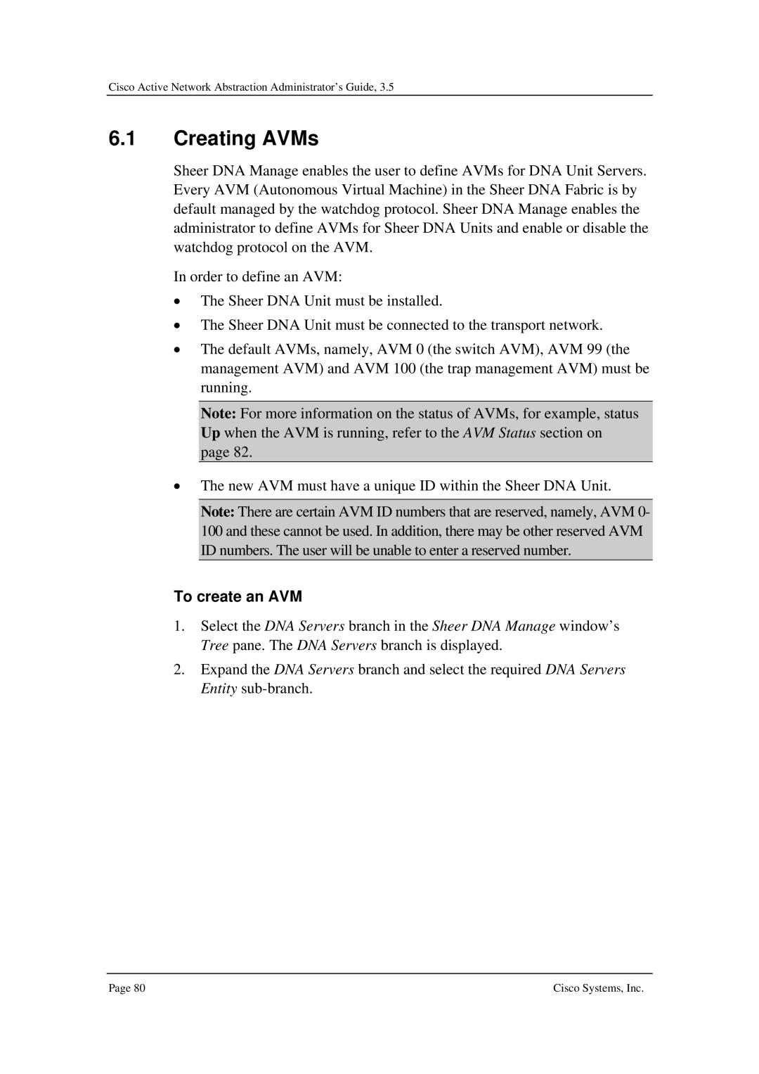 Cisco Systems 3.5 manual Creating AVMs, To create an AVM 