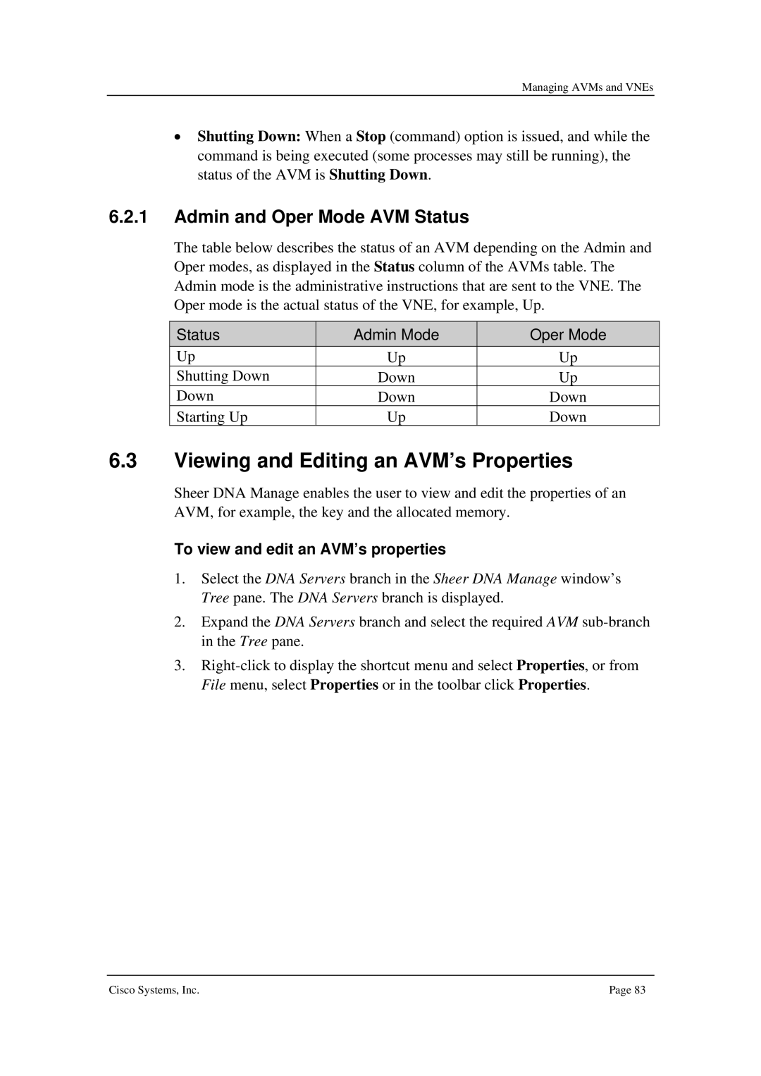 Cisco Systems 3.5 manual Viewing and Editing an AVM’s Properties, Admin and Oper Mode AVM Status 