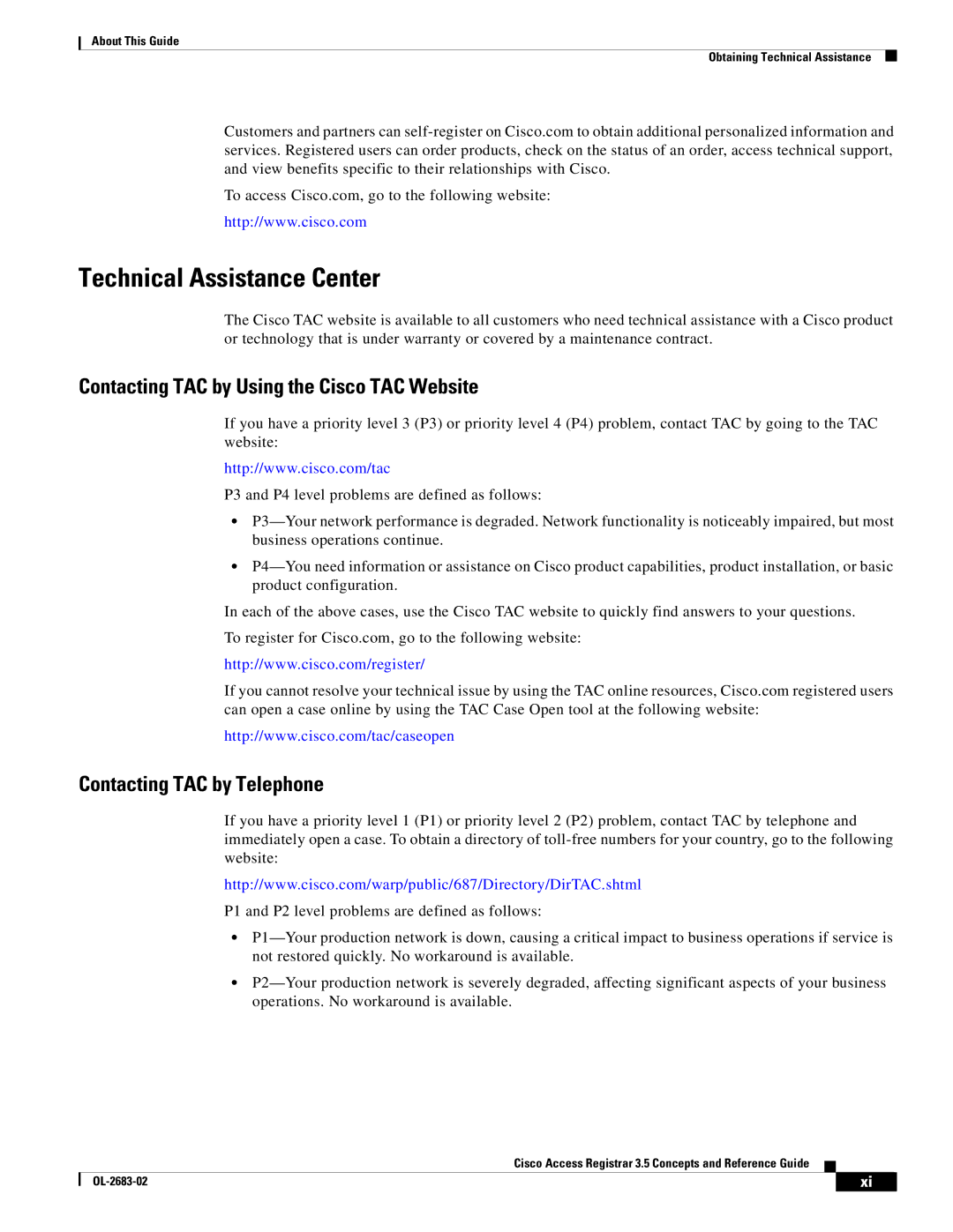 Cisco Systems 3.5 Technical Assistance Center, Contacting TAC by Using the Cisco TAC Website, Contacting TAC by Telephone 