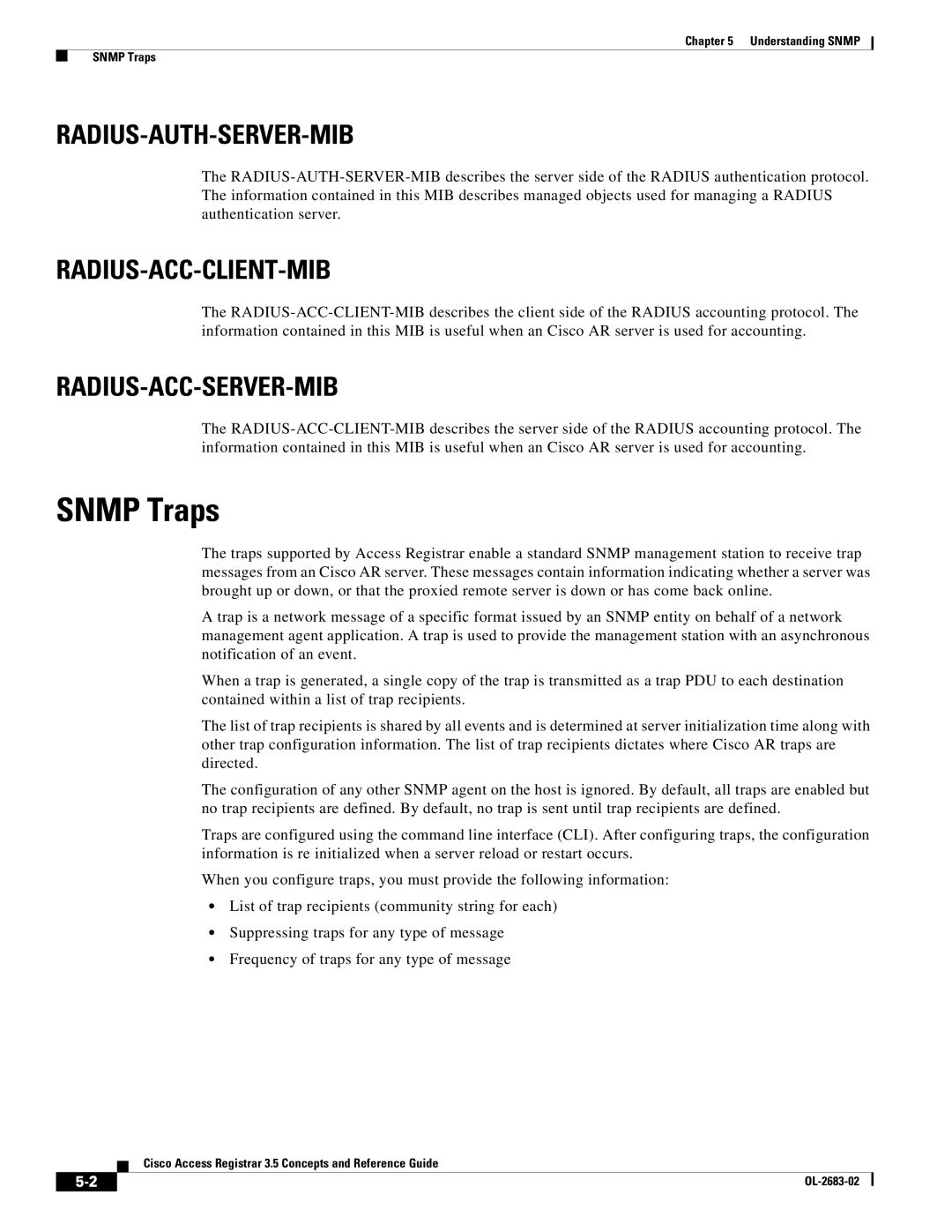 Cisco Systems 3.5 manual Snmp Traps, Radius-Auth-Server-Mib 