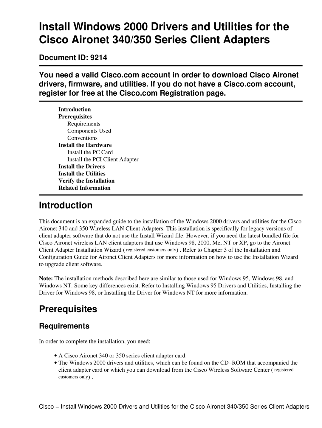 Cisco Systems 340, 350 manual Introduction, Prerequisites, Document ID, Requirements 