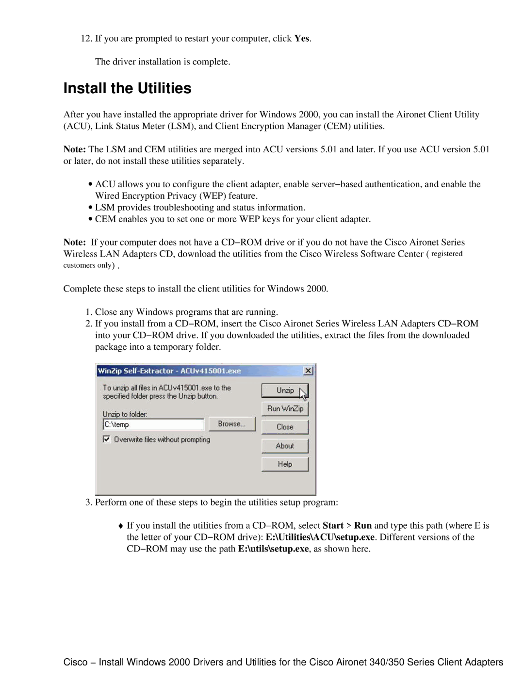 Cisco Systems 340, 350 manual Install the Utilities 