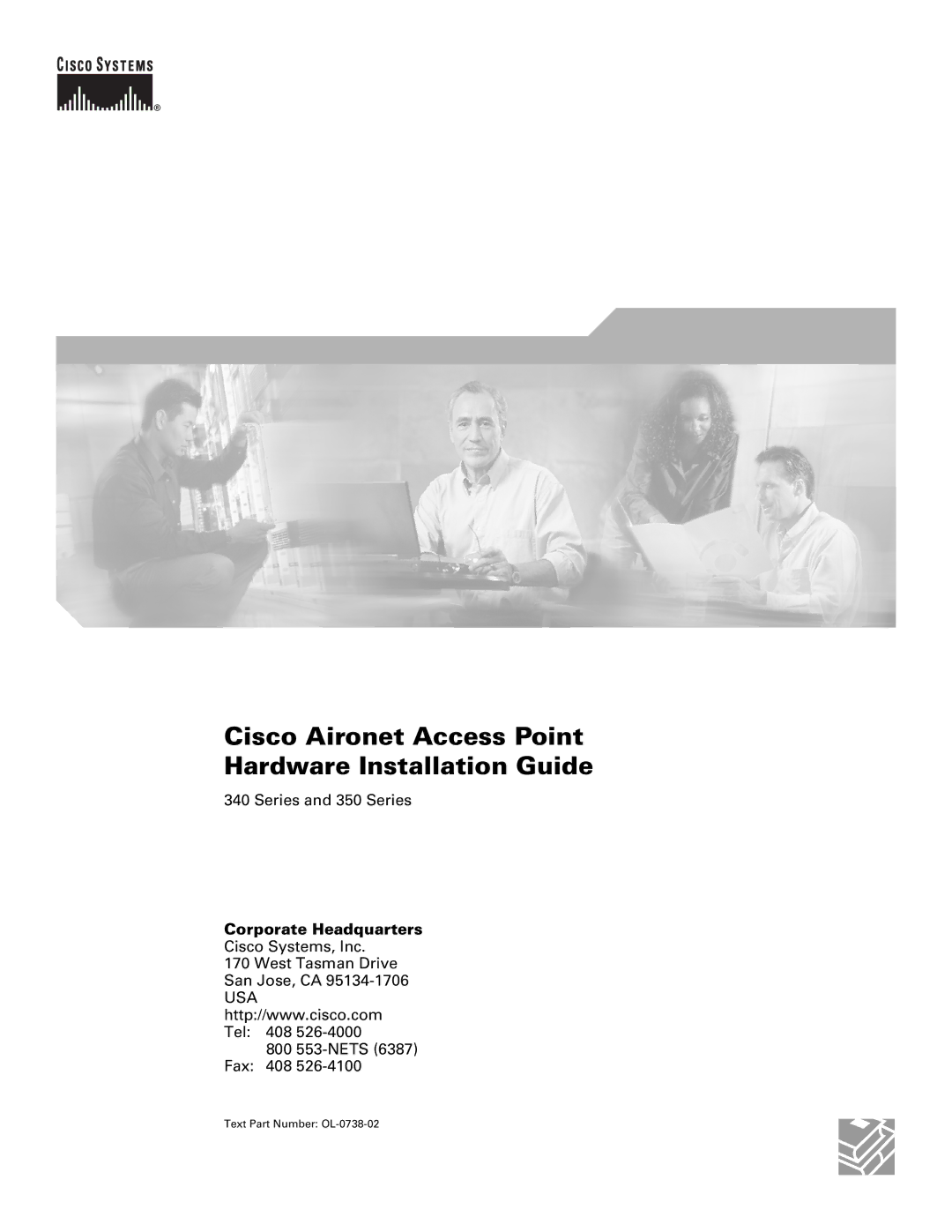 Cisco Systems 340, 350 manual Cisco Aironet Access Point Hardware Installation Guide 