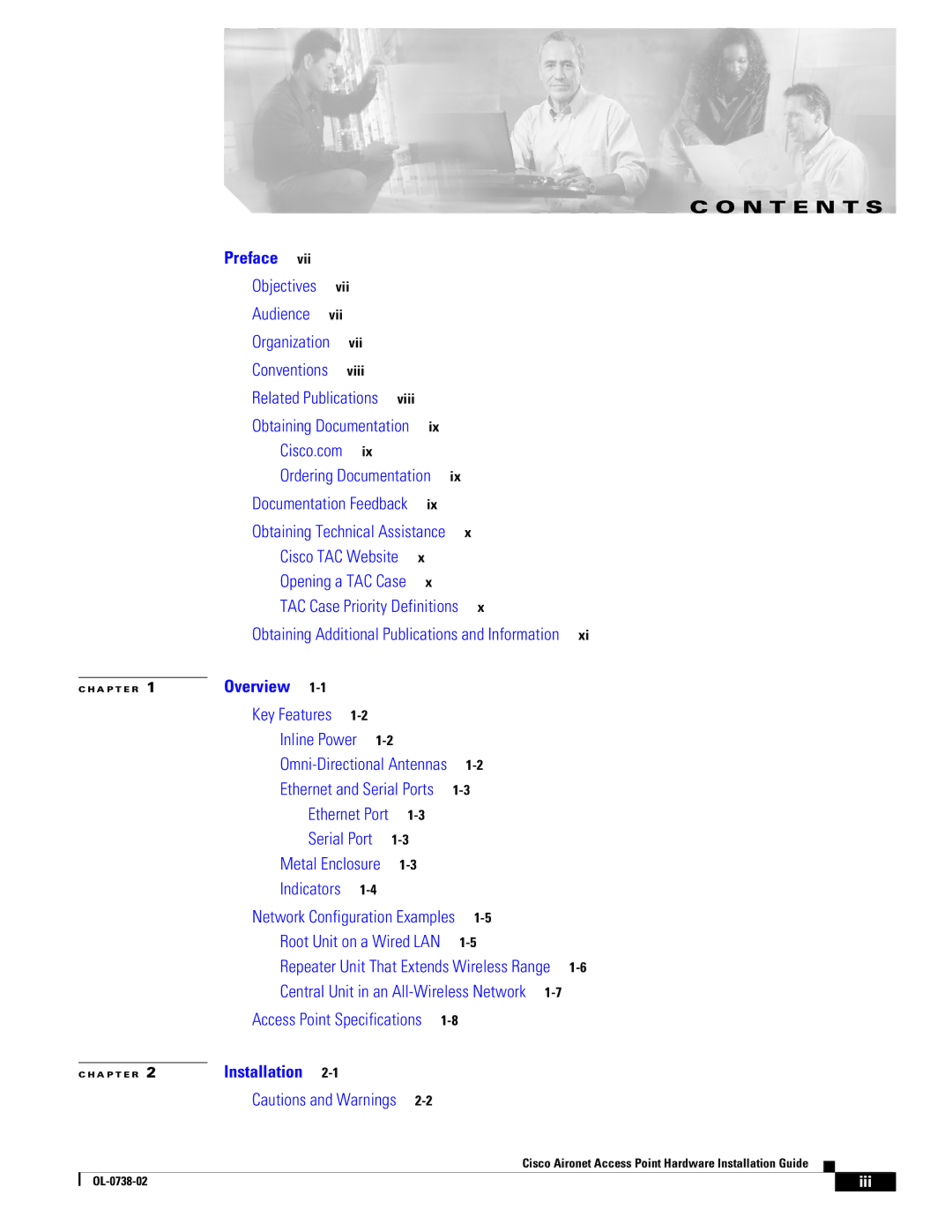 Cisco Systems 340, 350 manual N T E N T S 