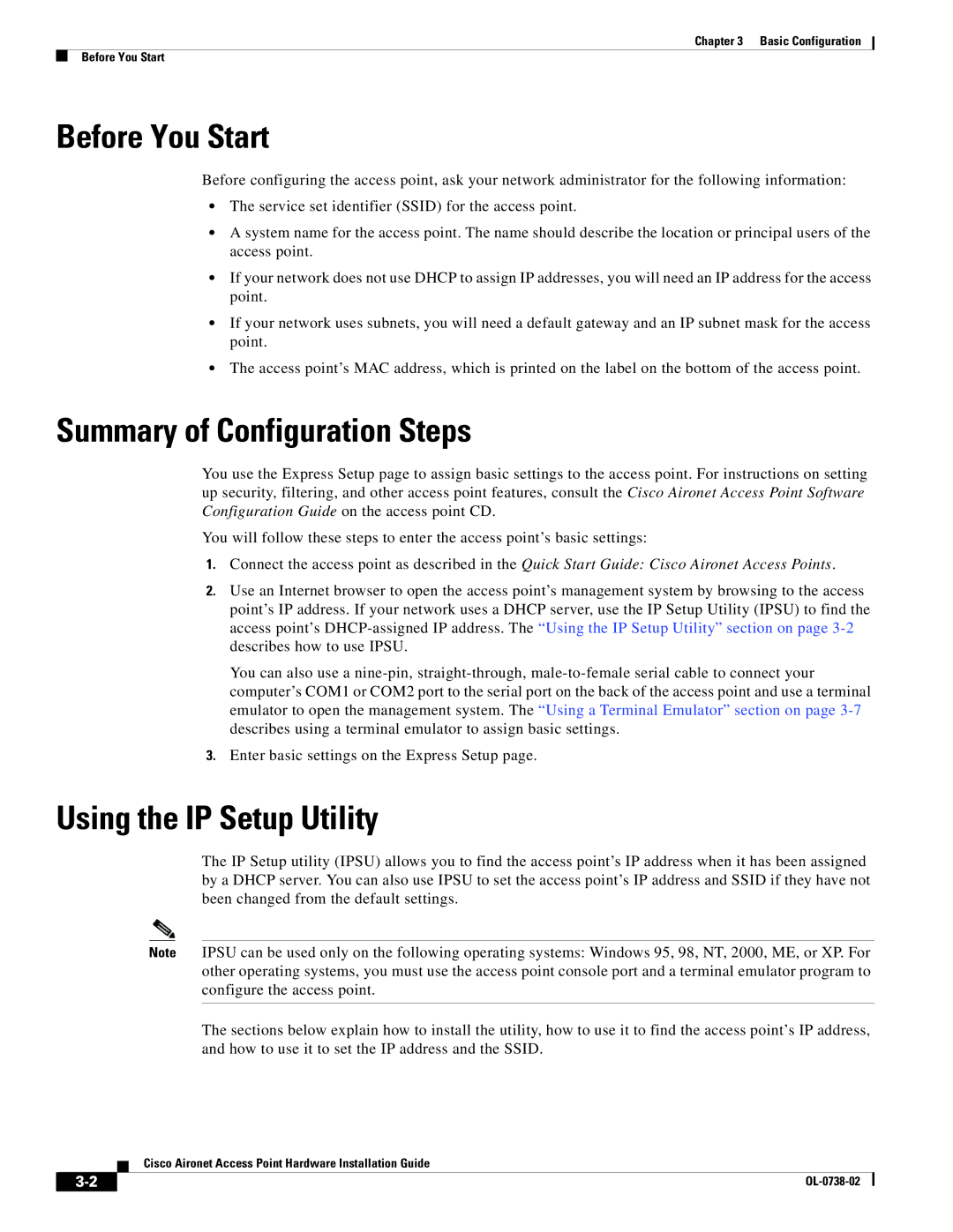 Cisco Systems 350, 340 manual Before You Start, Summary of Configuration Steps, Using the IP Setup Utility 