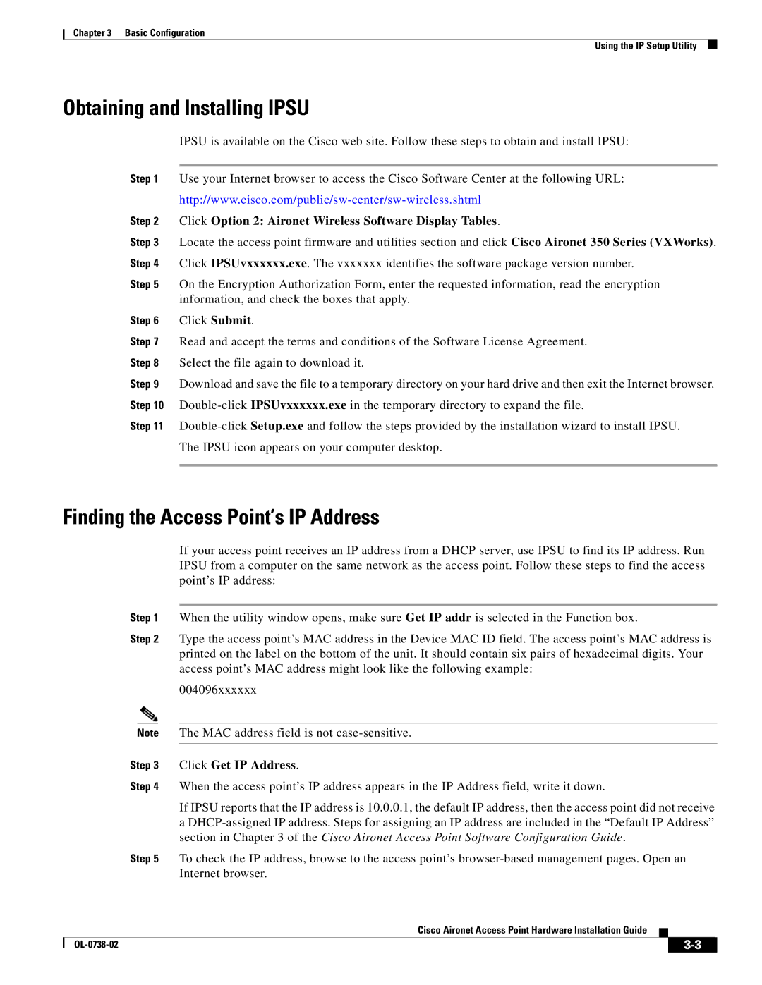 Cisco Systems 340, 350 manual Obtaining and Installing Ipsu, Finding the Access Point’s IP Address 