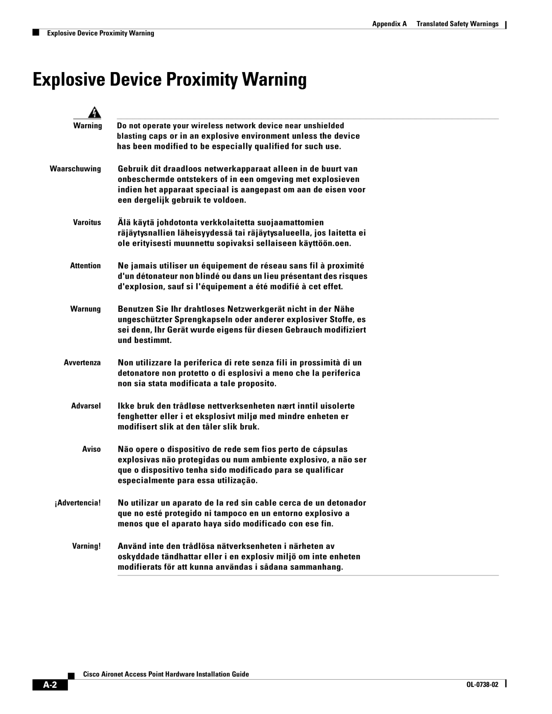 Cisco Systems 350, 340 manual Explosive Device Proximity Warning, Modifierats för att kunna användas i sådana sammanhang 