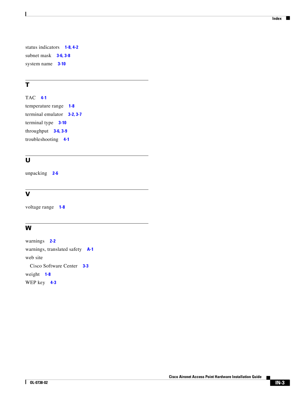 Cisco Systems 340, 350 manual IN-3 