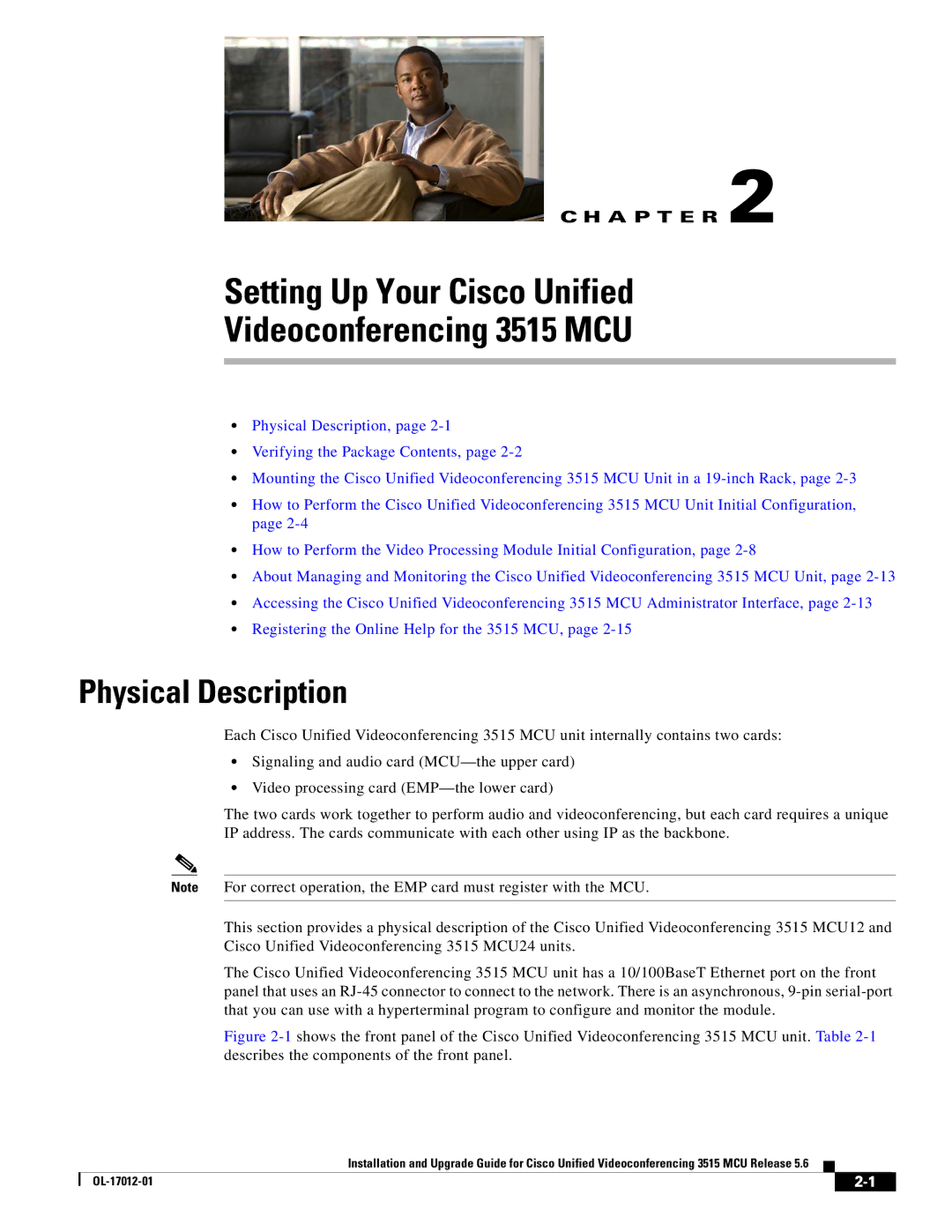 Cisco Systems 3515 MCU24, 3515 MCU12 manual Setting Up Your Cisco Unified Videoconferencing 3515 MCU, Physical Description 