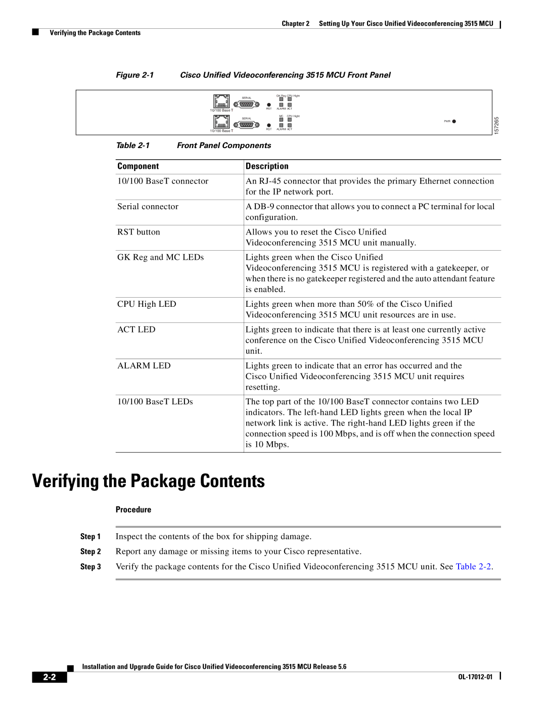 Cisco Systems 3515 MCU12, 3515 MCU24 manual Verifying the Package Contents 