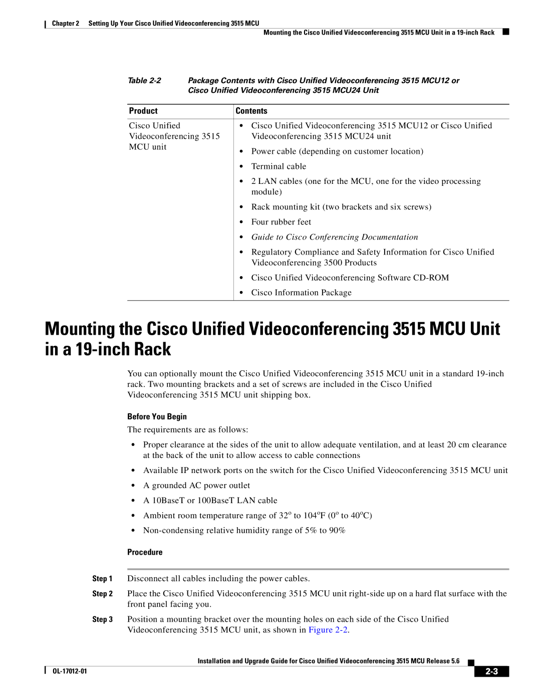 Cisco Systems 3515 MCU24, 3515 MCU12 manual Product Contents, Before You Begin 