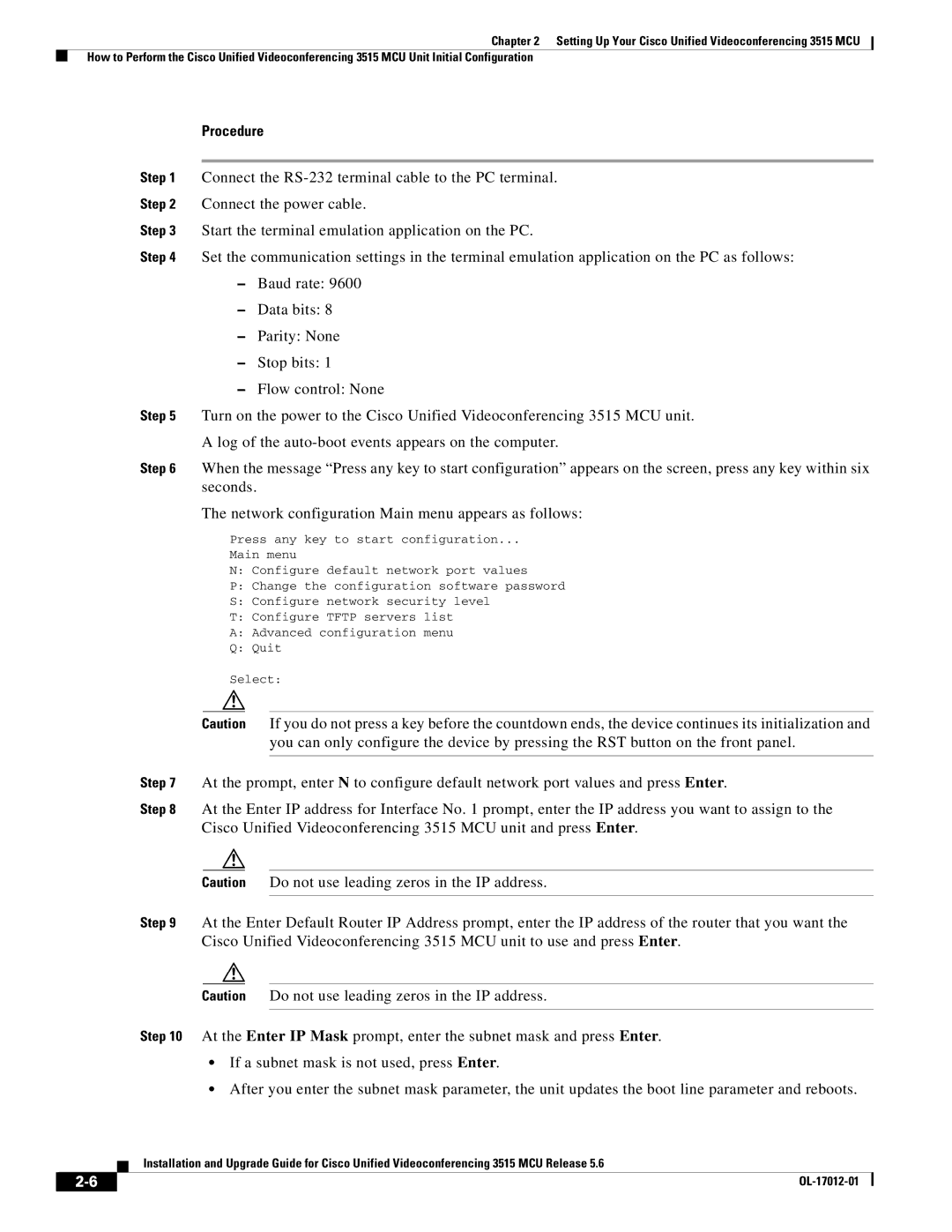 Cisco Systems 3515 MCU12, 3515 MCU24 manual Procedure 