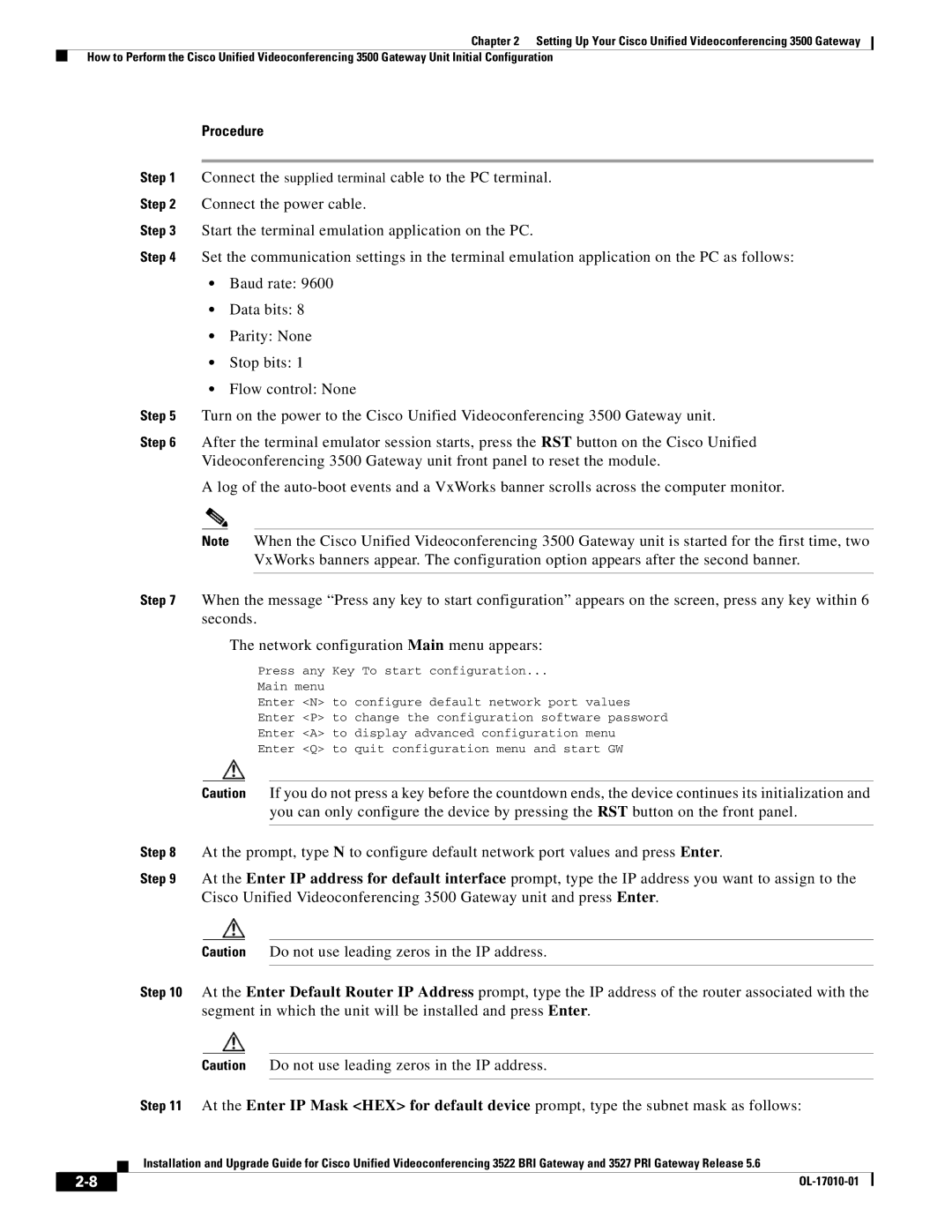 Cisco Systems 3522 BRI manual Procedure 