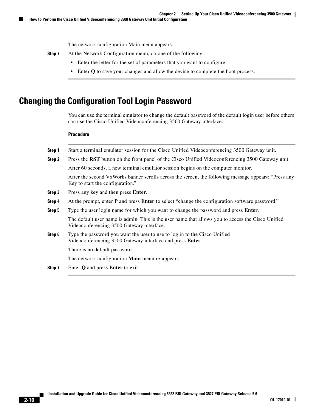 Cisco Systems 3522 BRI manual Changing the Configuration Tool Login Password 