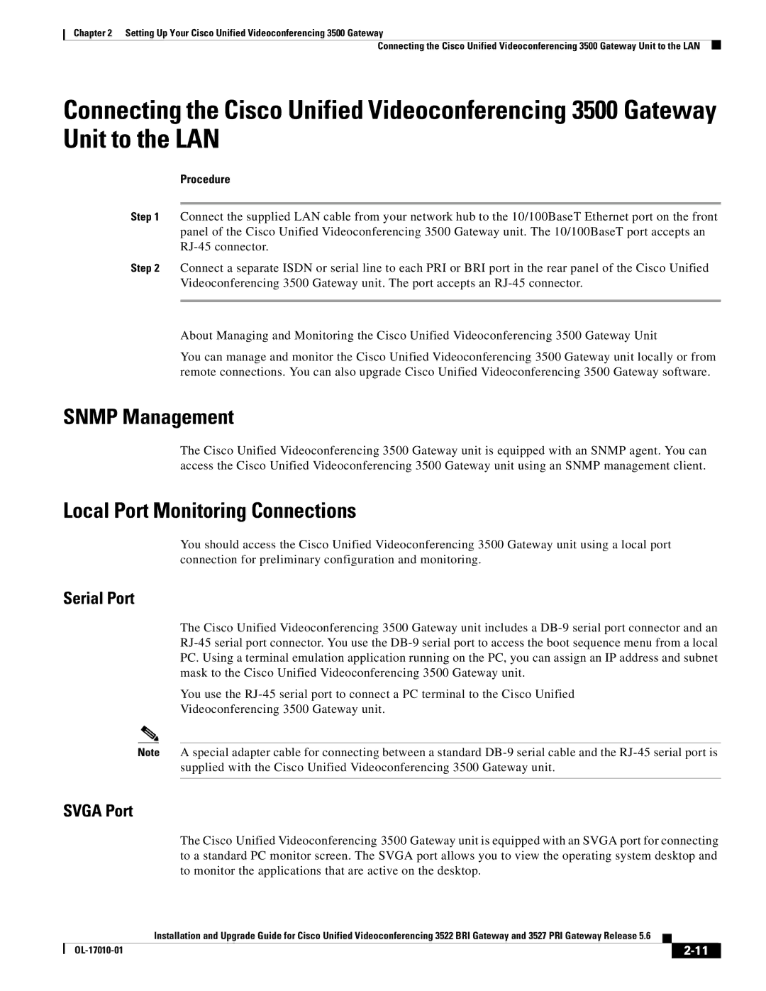 Cisco Systems 3522 BRI manual Snmp Management, Local Port Monitoring Connections 