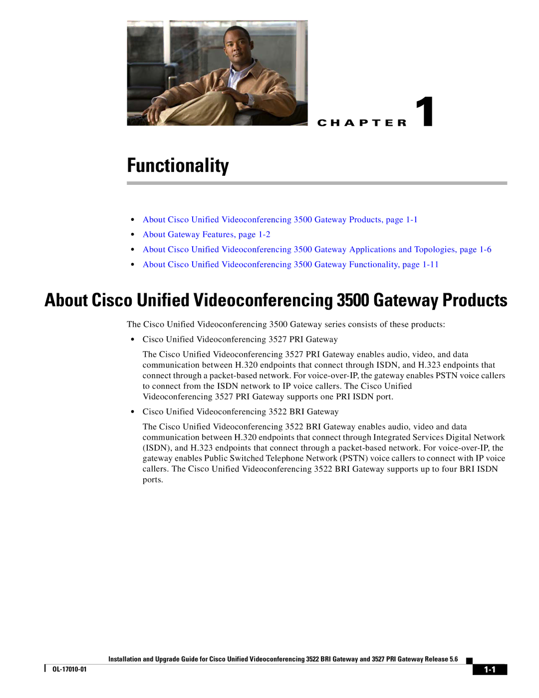 Cisco Systems 3522 BRI manual Functionality, About Cisco Unified Videoconferencing 3500 Gateway Products 