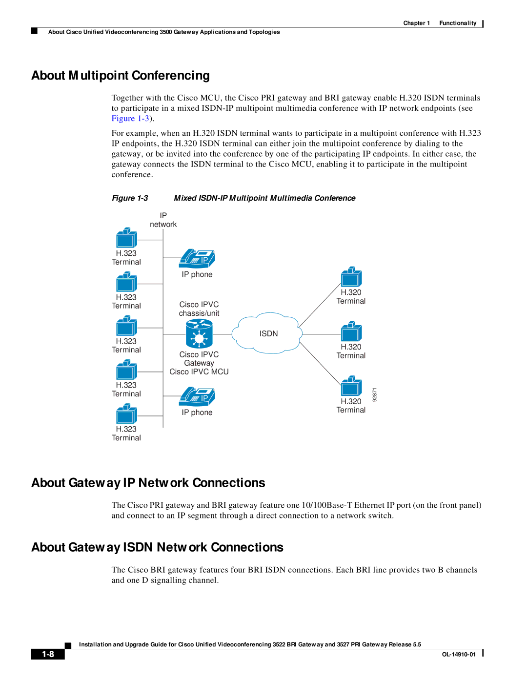 Cisco Systems 3527 PRI, 3522 BRI manual About Multipoint Conferencing, About Gateway IP Network Connections 