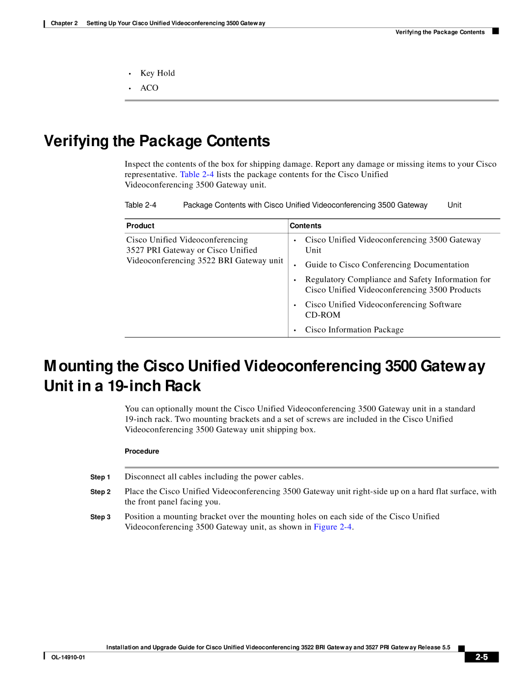 Cisco Systems 3522 BRI, 3527 PRI manual Verifying the Package Contents 