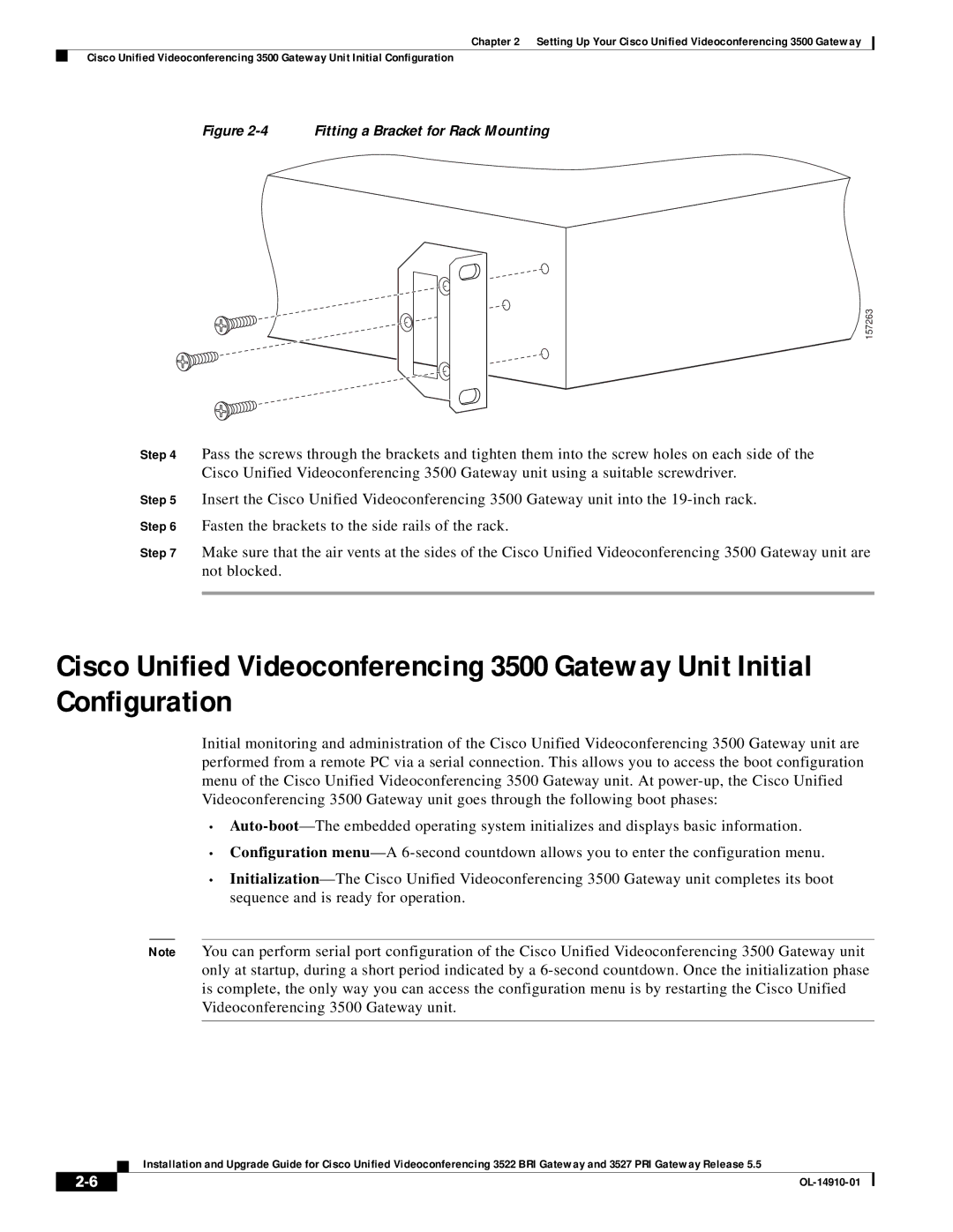 Cisco Systems 3527 PRI, 3522 BRI manual Fitting a Bracket for Rack Mounting 