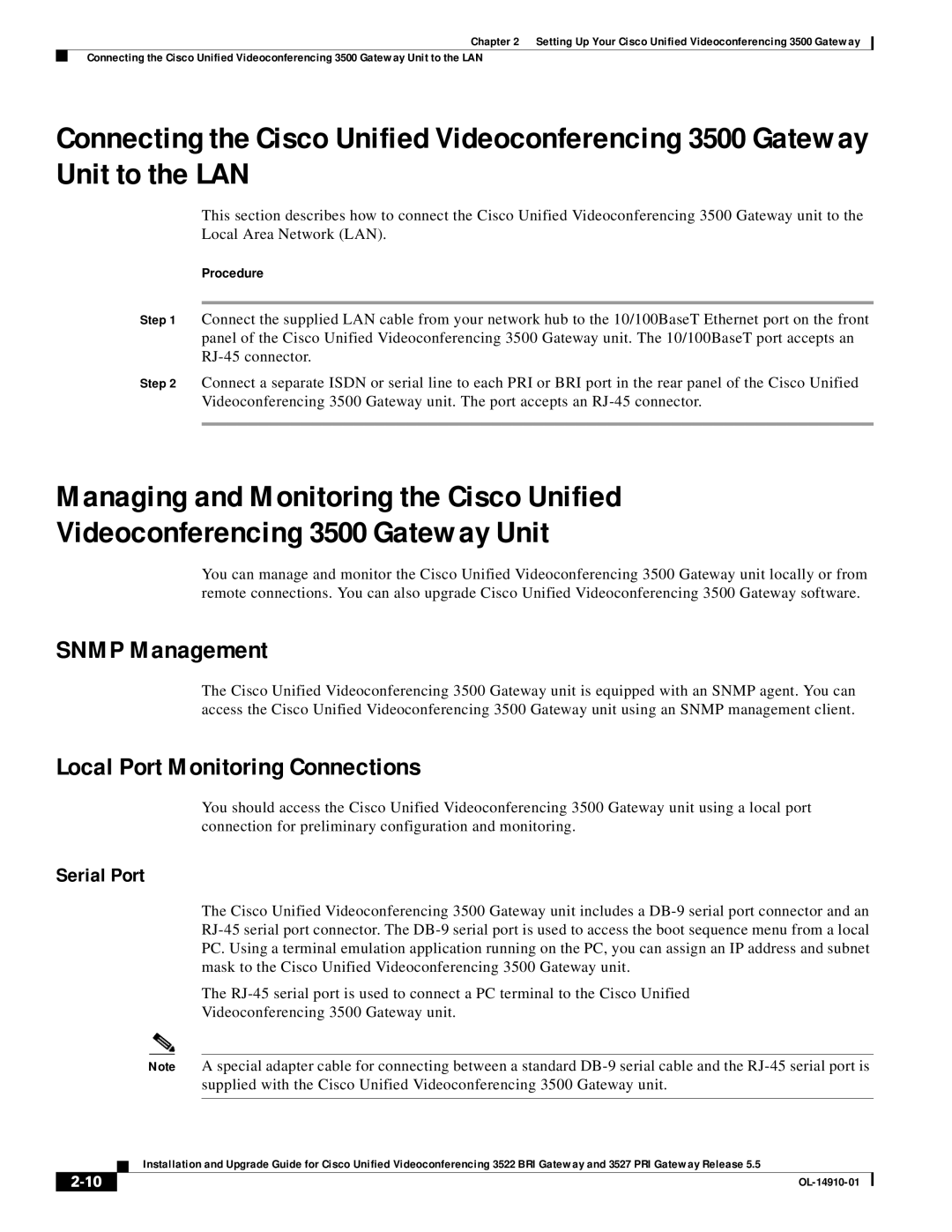 Cisco Systems 3527 PRI, 3522 BRI manual Snmp Management, Local Port Monitoring Connections 