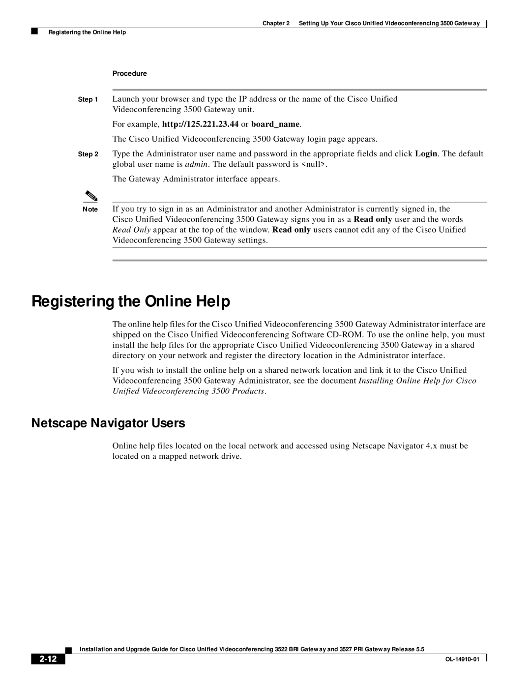 Cisco Systems 3527 PRI, 3522 BRI manual Registering the Online Help, Netscape Navigator Users 