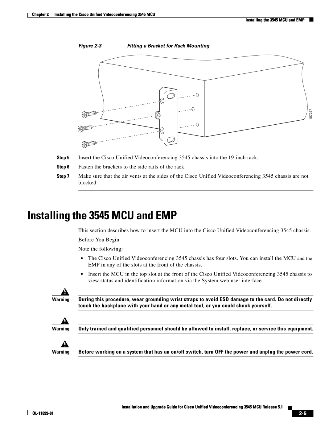 Cisco Systems manual Installing the 3545 MCU and EMP 
