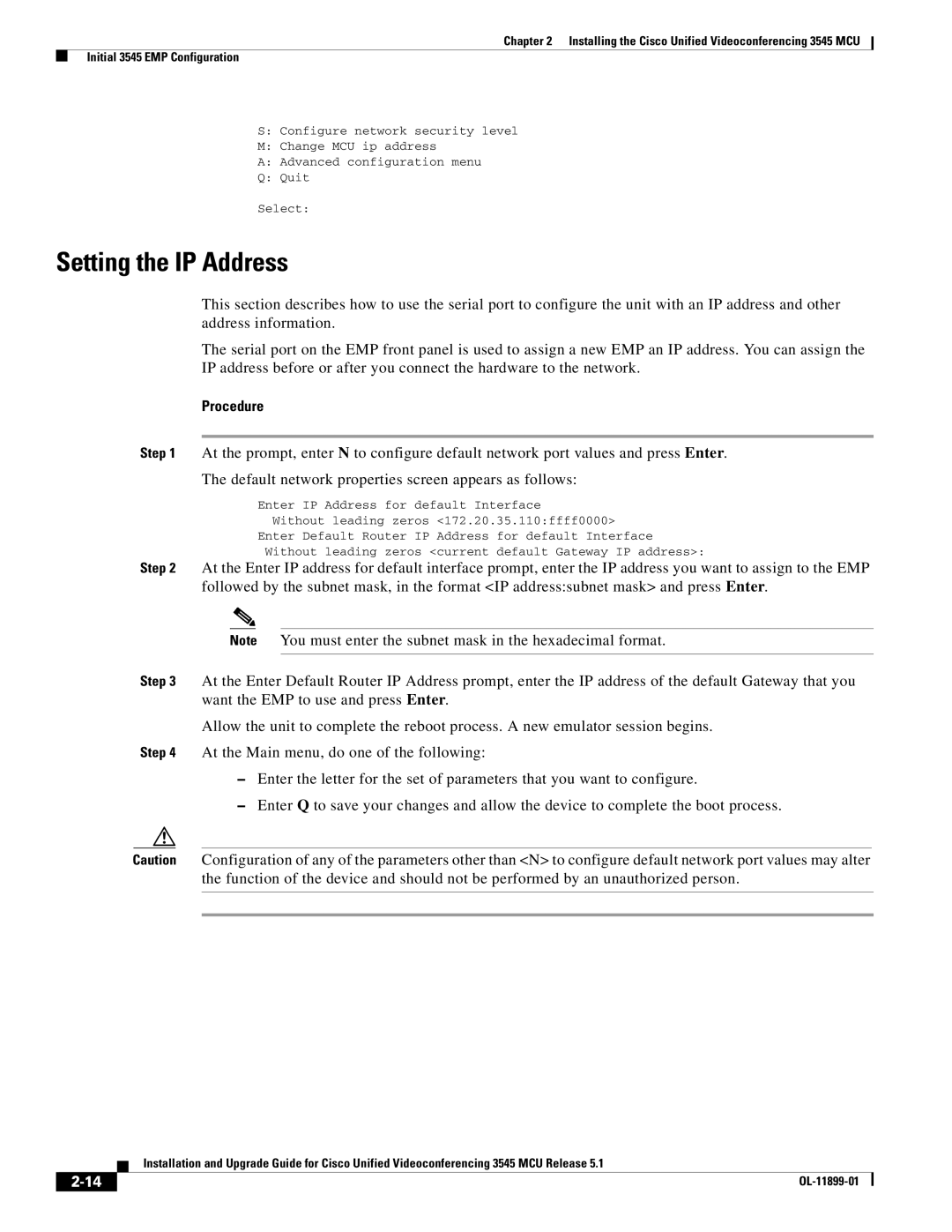 Cisco Systems 3545 MCU manual Setting the IP Address 