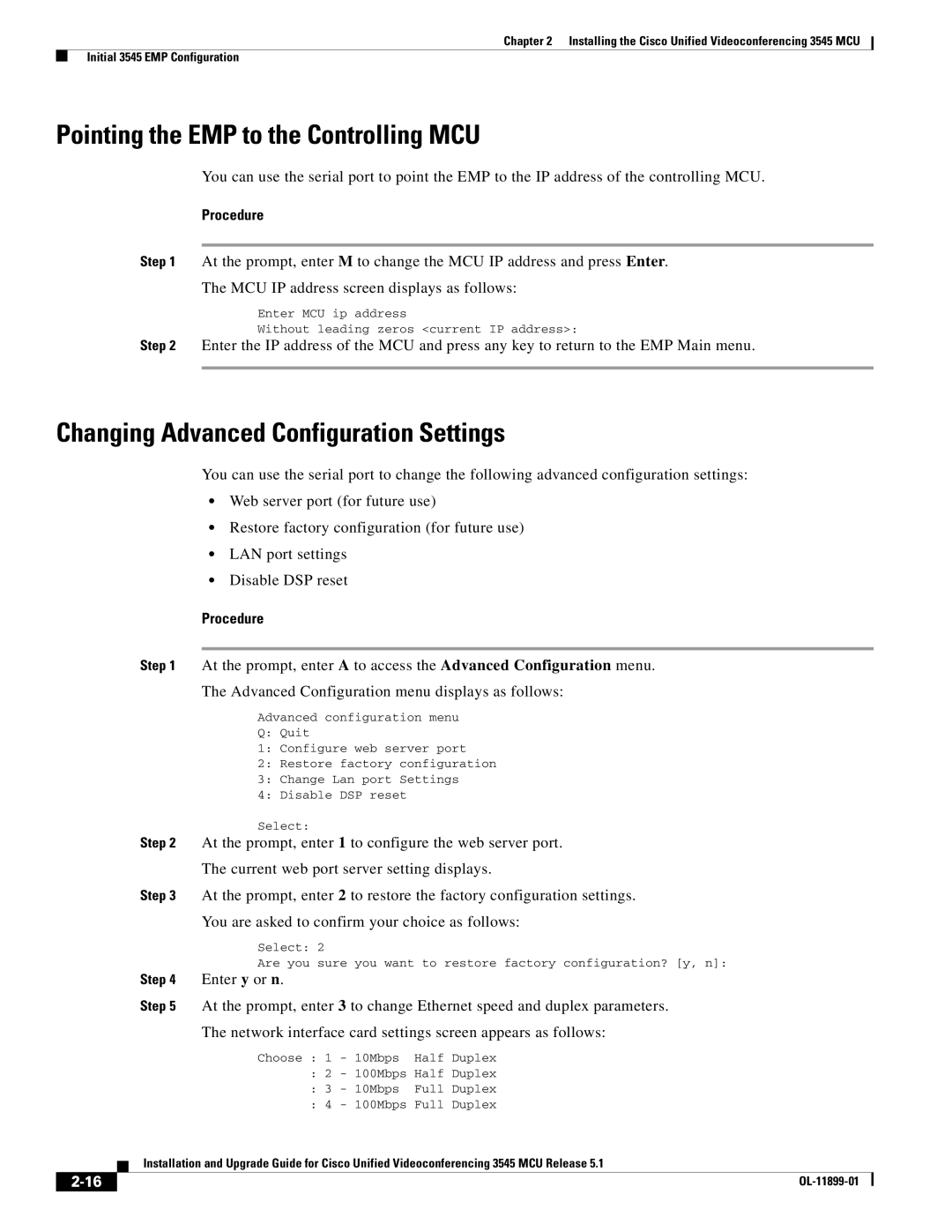 Cisco Systems 3545 MCU manual Pointing the EMP to the Controlling MCU, Changing Advanced Configuration Settings 