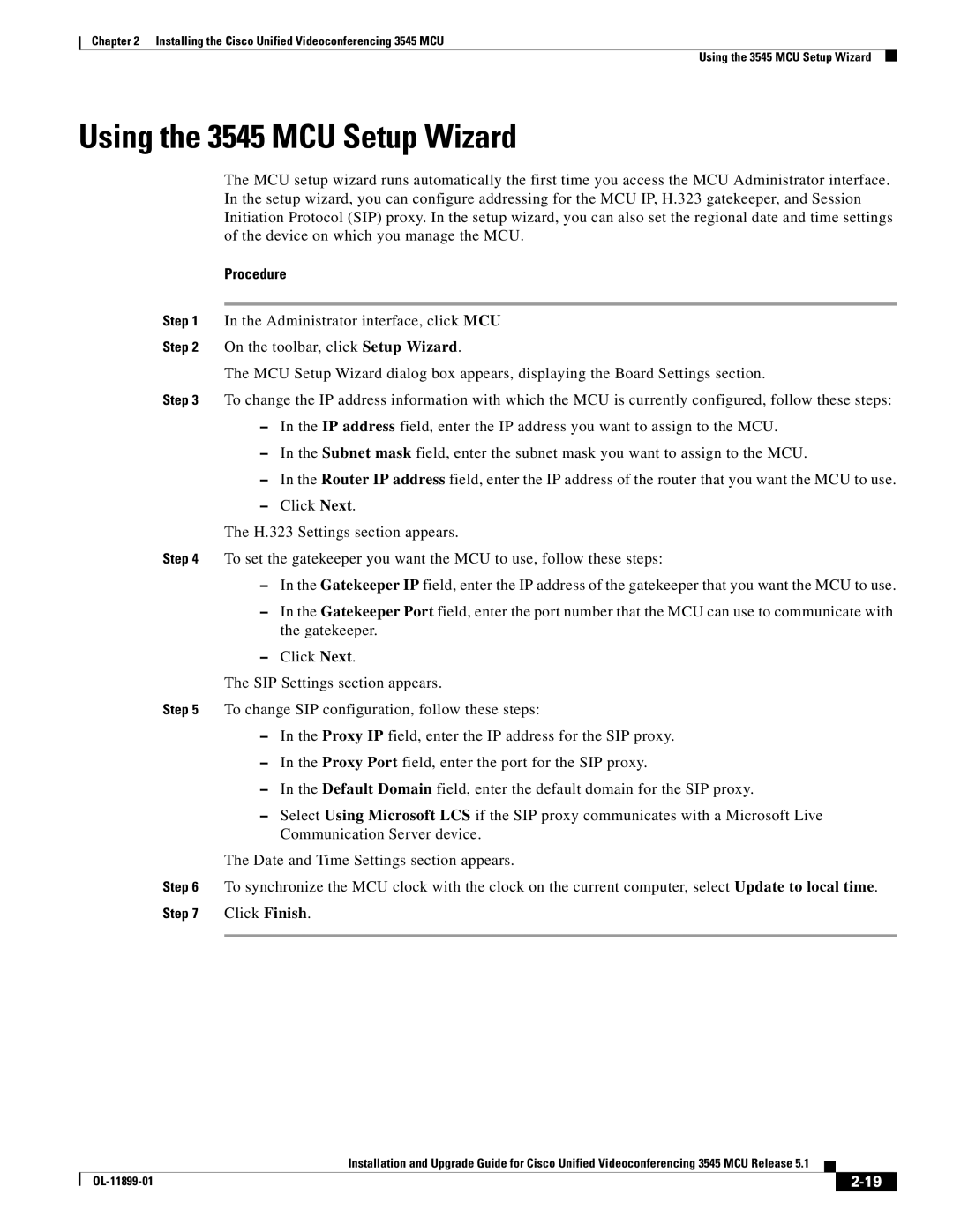 Cisco Systems manual Using the 3545 MCU Setup Wizard 