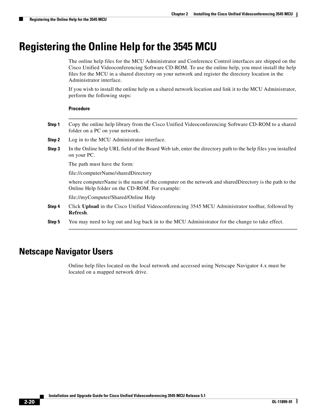 Cisco Systems manual Registering the Online Help for the 3545 MCU, Netscape Navigator Users 