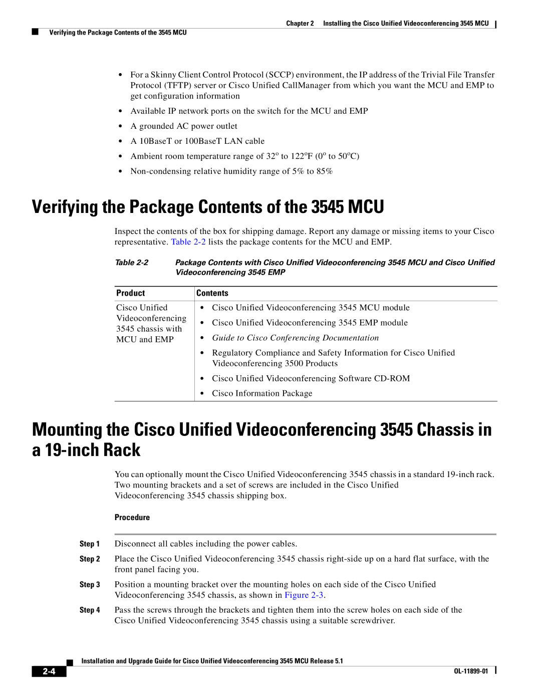 Cisco Systems manual Verifying the Package Contents of the 3545 MCU 