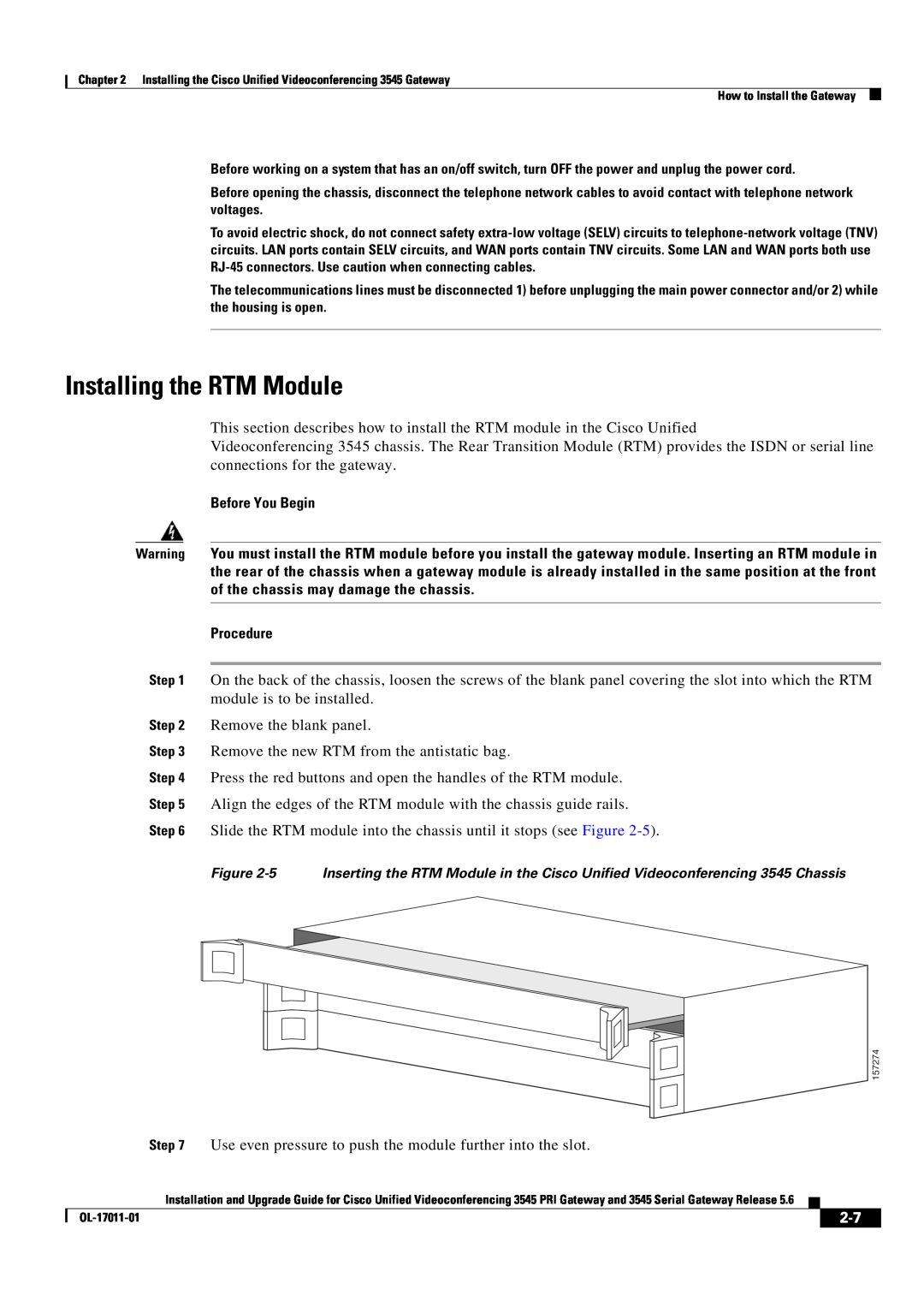 Cisco Systems 3545 Serial, 3545 PRI manual Installing the RTM Module, Before You Begin, Procedure 