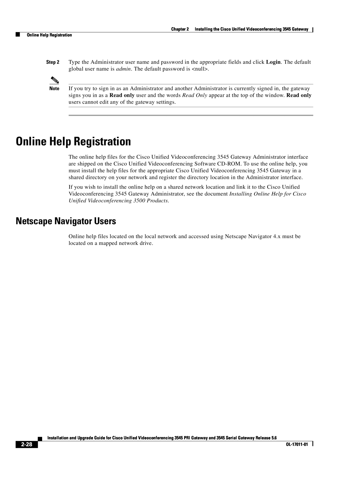 Cisco Systems 3545 PRI, 3545 Serial manual Online Help Registration, Netscape Navigator Users, 2-28 