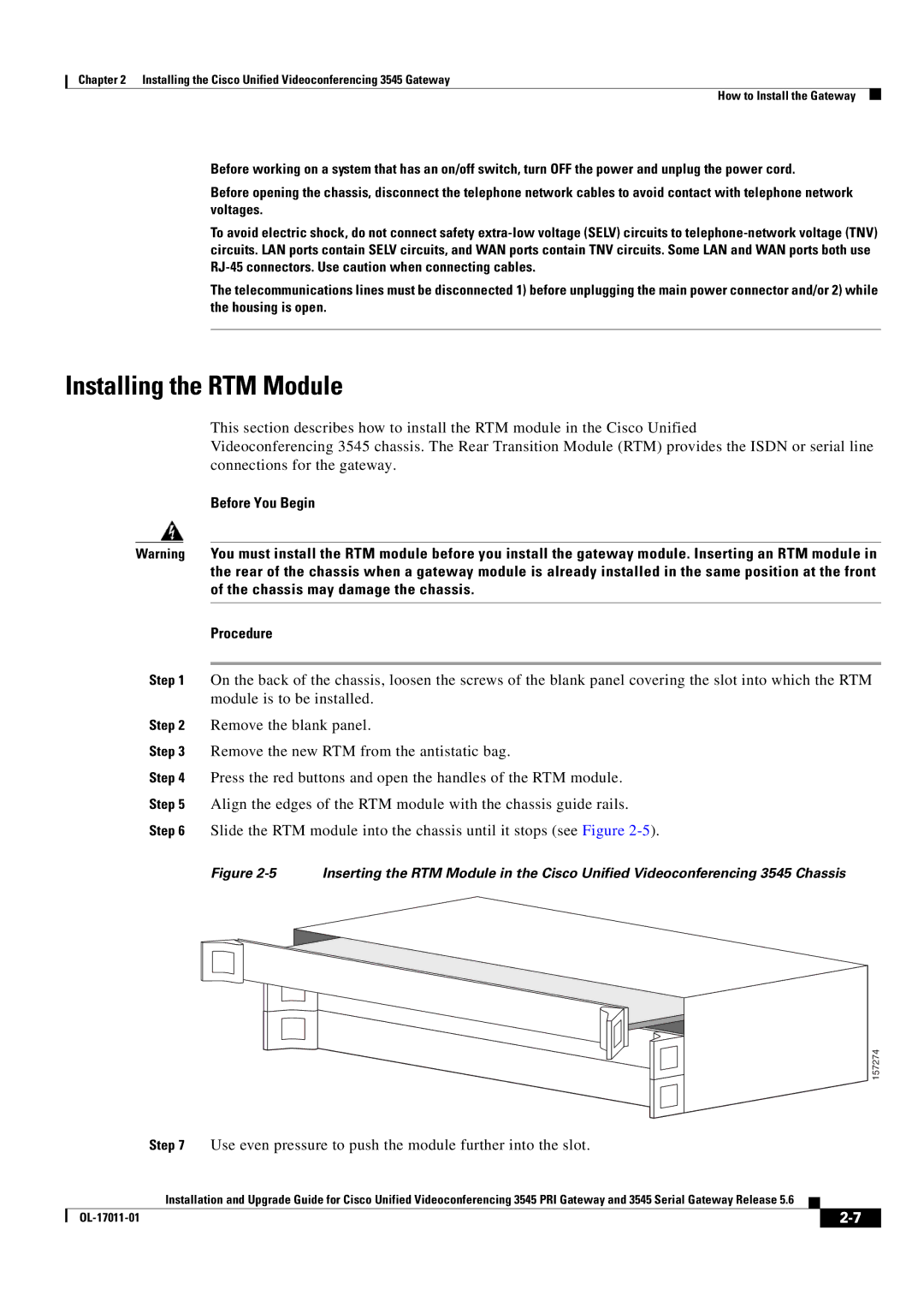 Cisco Systems 3545 Serial, 3545 PRI manual Installing the RTM Module, Before You Begin Procedure 