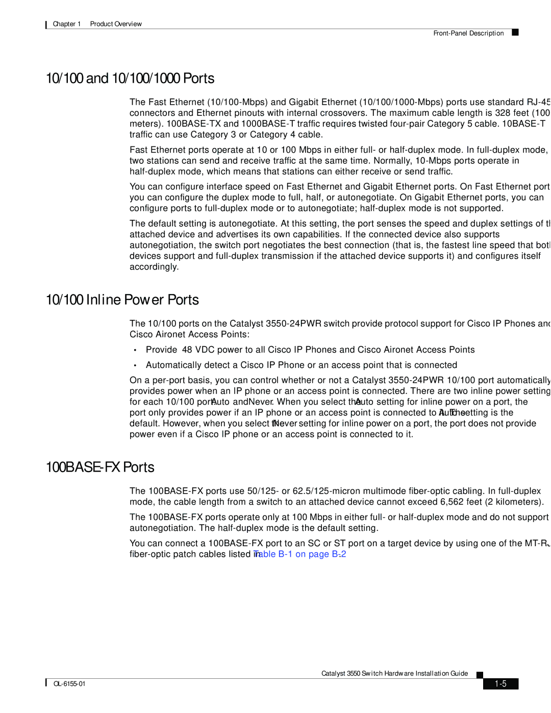 Cisco Systems 3550 manual 10/100 and 10/100/1000 Ports, 10/100 Inline Power Ports, 100BASE-FX Ports 